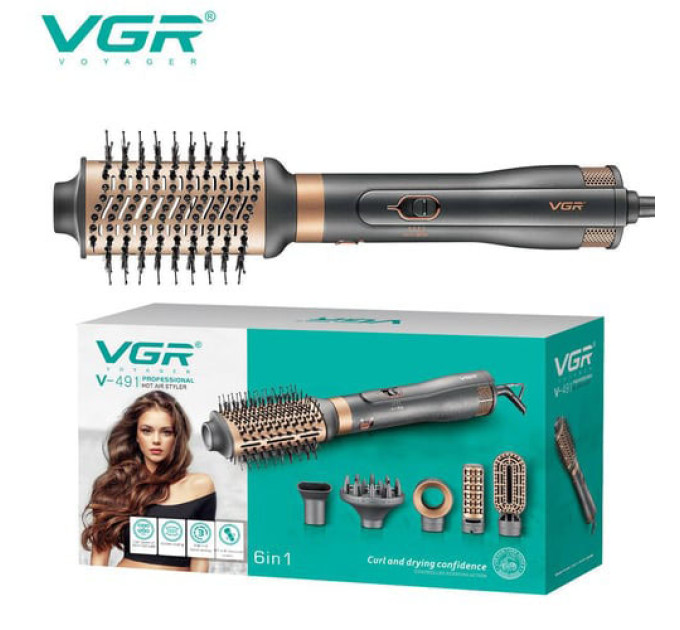 Фен стайлер для укладання та завивки волосся VGR V-491 6в1 Professional 1000Вт Фен з насадками