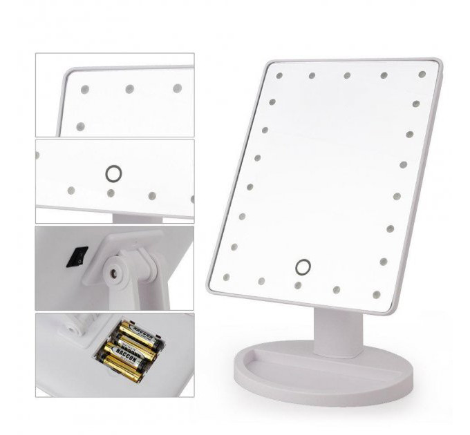 Дзеркало для макіяжу з 16 LED підсвічуванням Mirror White, Дзеркало, що світиться, для макіяжу. Колір: білий
