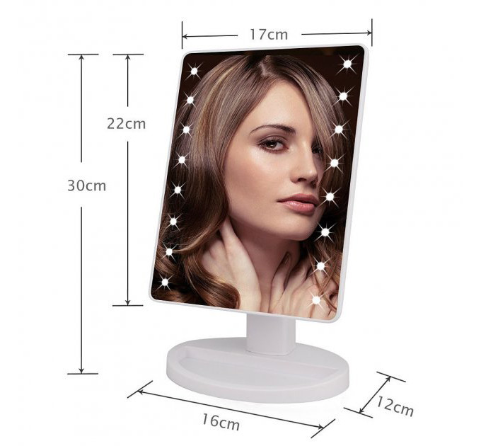 Дзеркало для макіяжу з 16 LED підсвічуванням Mirror White, Дзеркало, що світиться, для макіяжу. Колір: білий
