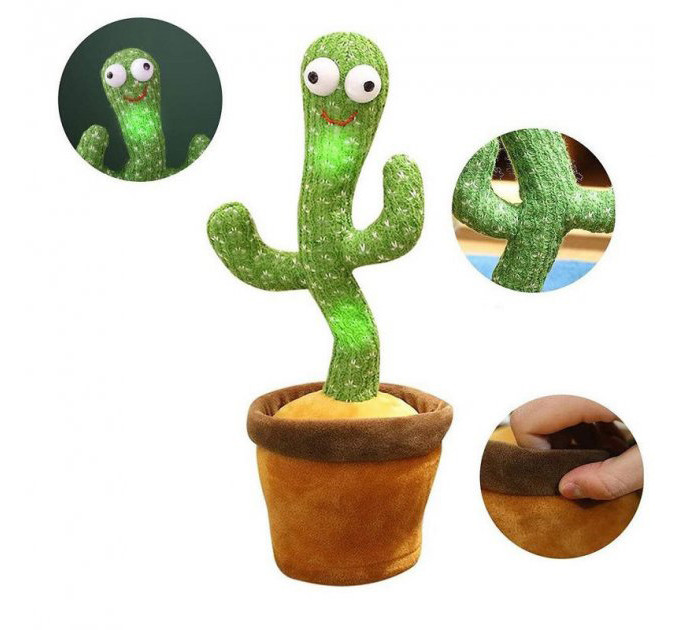 Танцующий кактус поющий 120 песен с подсветкой Dancing Cactus TikTok игрушка Повторюшка кактус