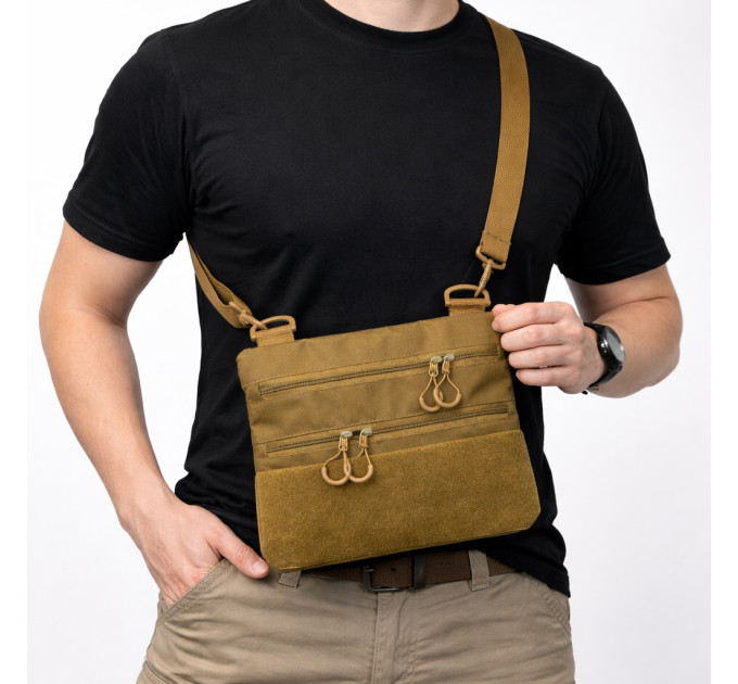 Тактична сумка через плече з панеллю для патчів Cordura койот