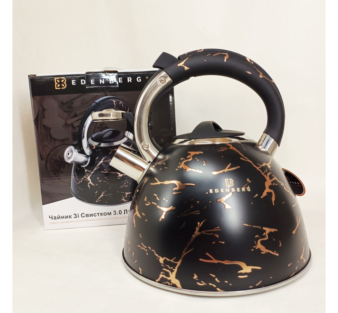 Емальований чайник Edenberg EB-12610 зі свистком та антипригарним покриттям 3л Black