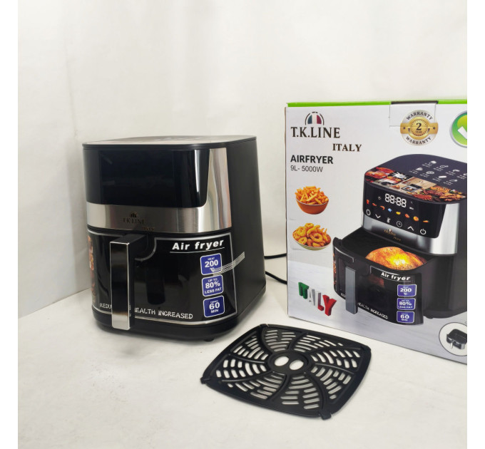 Аерофритюрниця T.K.Line TK00276 9л 5000Вт з сенсорним керуванням LED-дисплеєм і 8 програмами