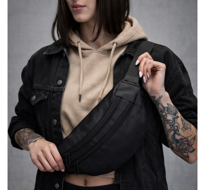 Чоловіча/жіноча бананка з Cordura 1000D, чорна, 3 відділення, водовідштовхувальна