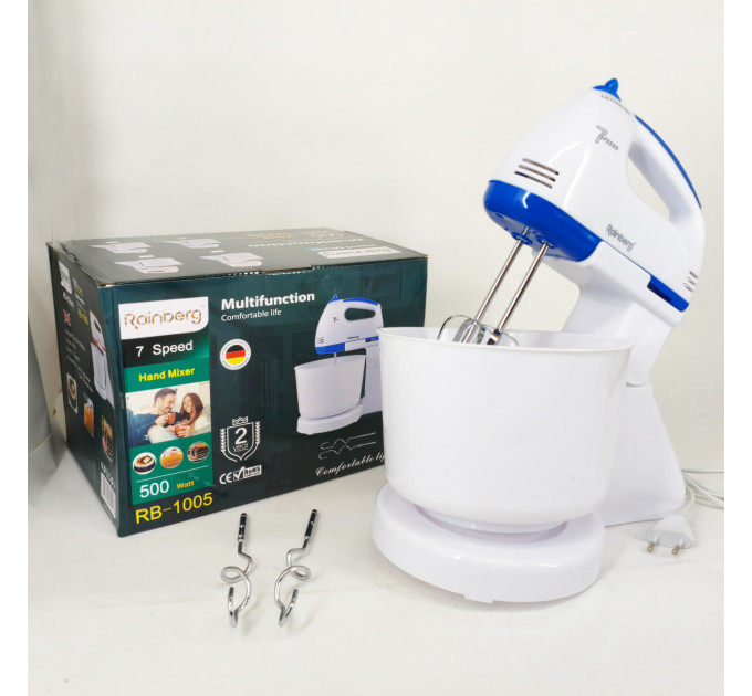 Миксер 7 скоростей с чашей 2 л Rainberg RB-1005 500Вт Blue