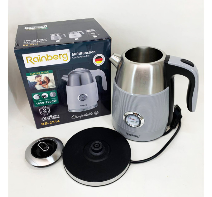 Чайник електричний із датчиком температури Rainberg RB-2314 2200Вт 1.7л Gray