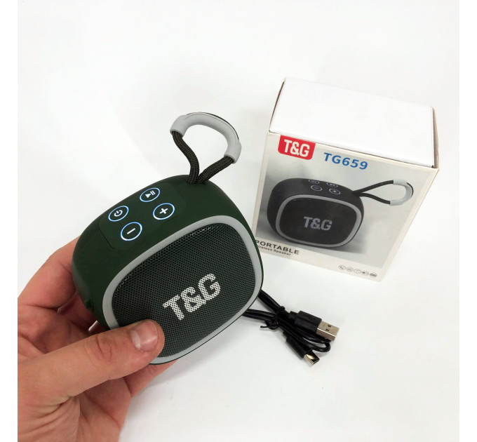 Портативна Bluetooth-колонка TG659 з ремінцем, Бездротова колонка портативна потужна. Колір: зелений