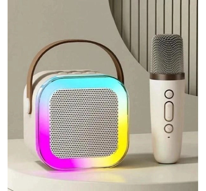 Портативная колонка с караоке микрофоном и RGB подсветкой K12 10W Bluetooth. Цвет: белый