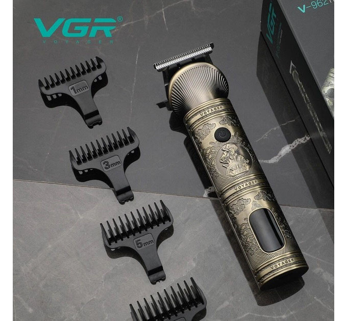 Акумуляторна машинка для стрижки волосся VGR V-962 тример для бороди та вусів з насадками 1-7 мм