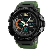 Часы наручные мужские SKMEI 1343AG ARMY GREEN, часы тактические противоударные. Цвет: зеленый