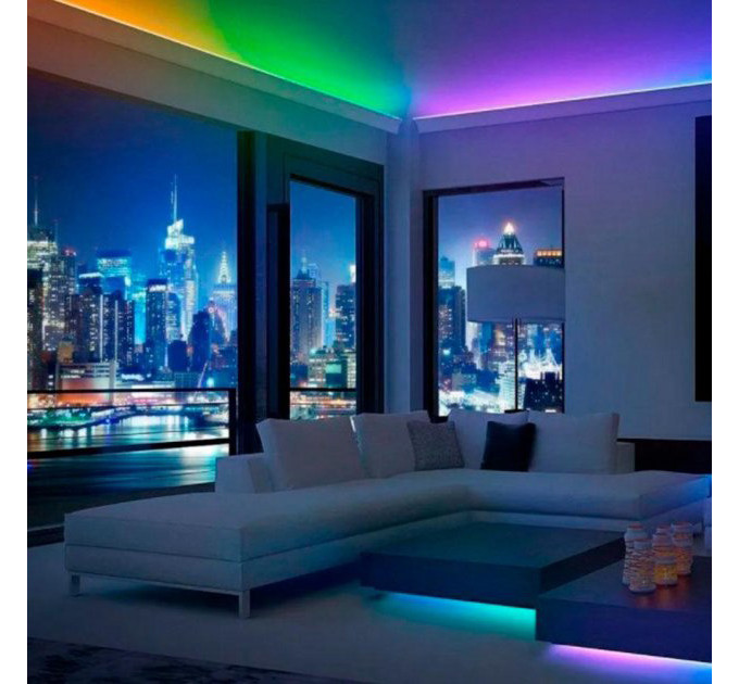 Світлодіодна стрічка SMD 5050 RGB LED 5 м IP65 з bluetooth контролем. підключення 220V