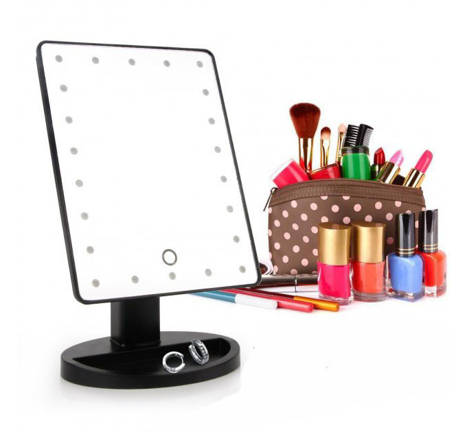 Дзеркало для макіяжу з 16 LED підсвічуванням Mirror White, Дзеркало зі світлом для макіяжу. Колір: чорний