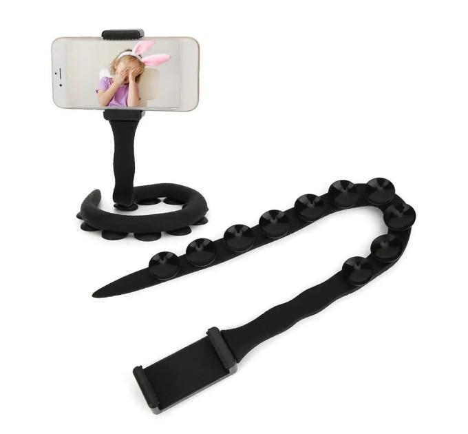 Гибкий держатель для телефона с присосками универсальный Cute Worm Lazy Holder. Цвет: черный