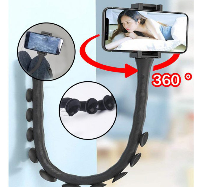 Гибкий держатель для телефона с присосками универсальный Cute Worm Lazy Holder. Цвет: черный