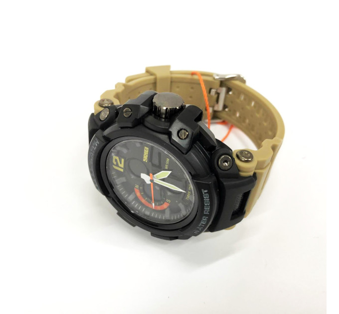 Часы наручные мужские SKMEI 1343KH KHAKI, водостойкие тактические часы. Цвет: хаки
