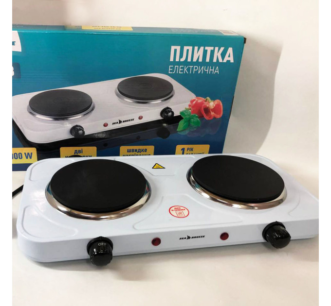 Настольная плита электрическая Sea Breeze SB-063, электроплита двойная, двухкомфорочная White