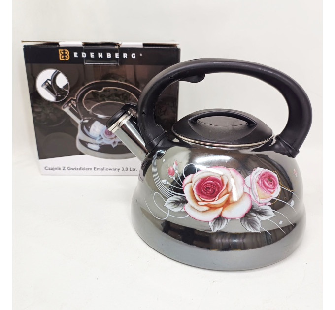 Емальований чайник Edenberg EB-12610 зі свистком та антипригарним покриттям 3л Flowers