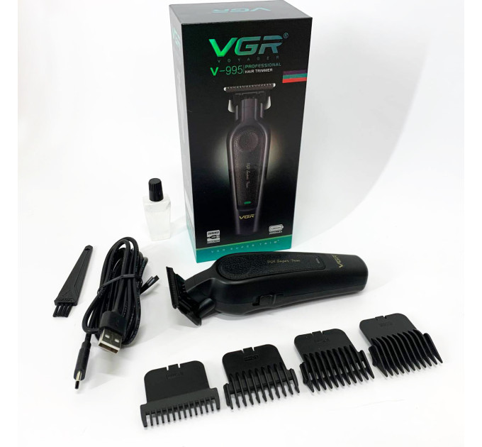 Аккумуляторная машинка для стрижки VGR V-995 + 4 насадки, 2000 мАч, USB