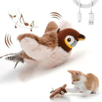 Интерактивная игрушка для кошек летающая птичка воробей для кота птица машет крыльями