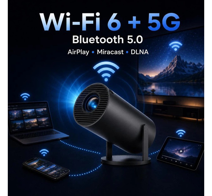 Портативный смарт-проектор 4K Ultra HD SMART, Android/iOS, Wi-Fi 6, Bluetooth, HDMI, домашний кинотеатр