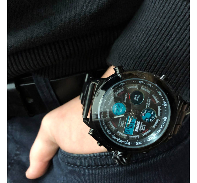Часы наручные мужские SKMEI 1515BK BLACK, часы наручные электронные тактические. Цвет: черный