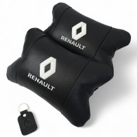 Набор подушек 2шт для автомобиля Renault, натуральная кожа, на подголовник в машину с логотипом Рено