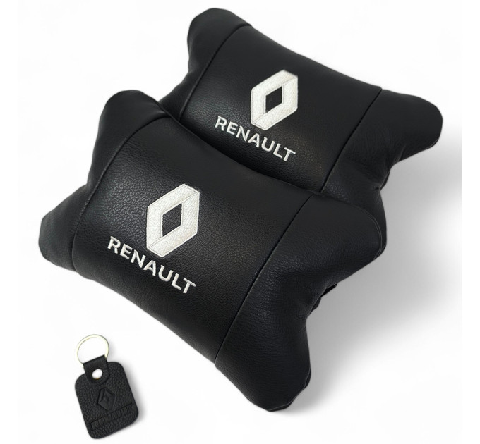 Набір подушок 2шт для авто Renault, натуральна шкіра, на підголівник у машину з логотипом Рено