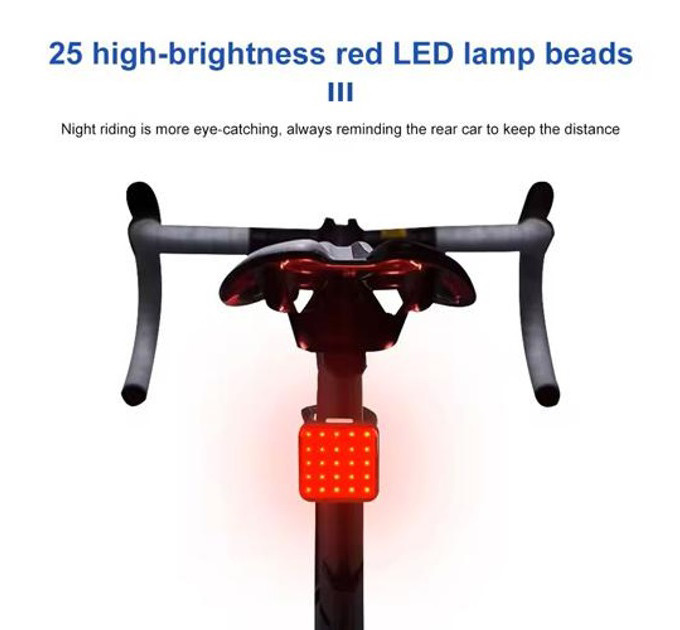 Велосипедный фонарь задний габаритный MY-2107, 25LED, красный, Мигающий велофонарь, Стоп-сигнал на раму