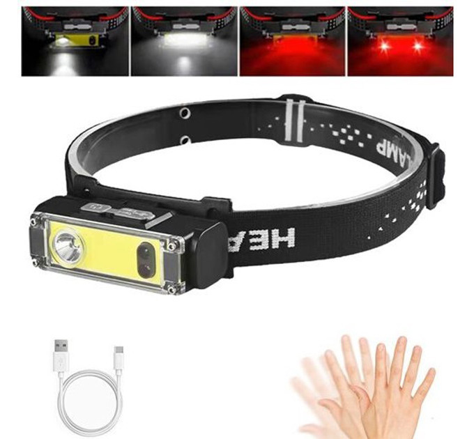 Фонарь налобный BL-T124-ХРЕ+COB (White+Red), фонарик светодиодный для туриста, водонепроницаемый фонарик