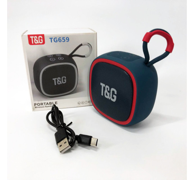Портативна Bluetooth-колонка TG659 з ремінцем, Bluetooth колонка з підсвічуванням. Колір: синій