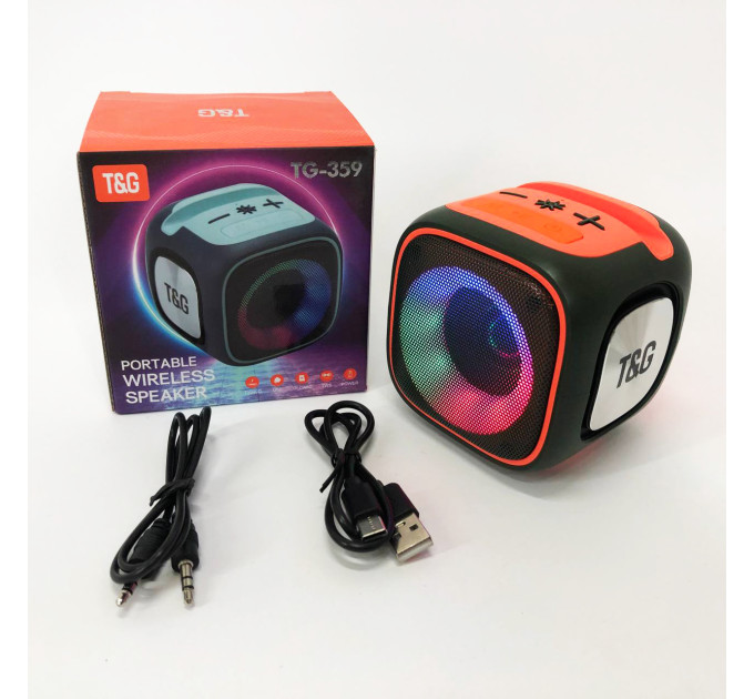 Портативна Bluetooth колонка TG359 7W з підсвічуванням RGB, акумуляторна колонка для музики. Колір: зелений
