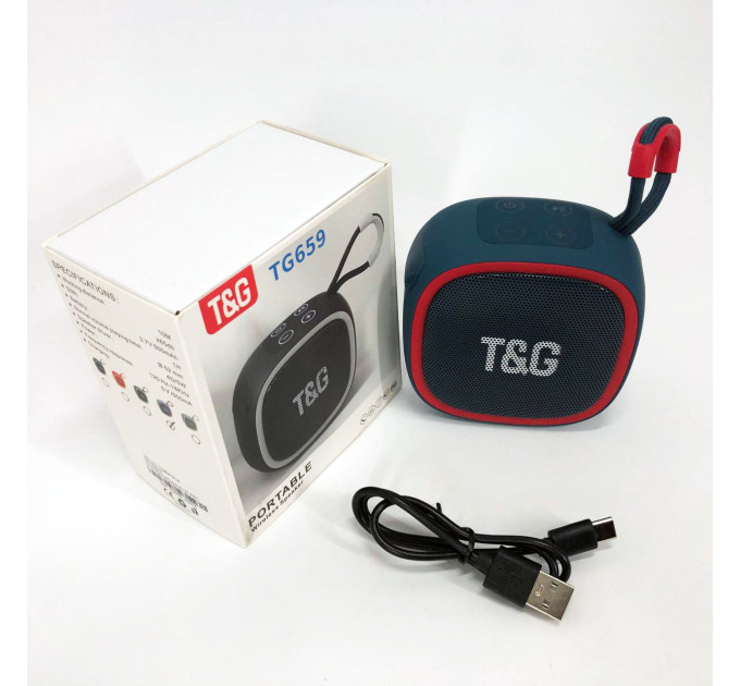 Портативна Bluetooth-колонка TG659 з ремінцем, Bluetooth колонка з підсвічуванням. Колір: синій