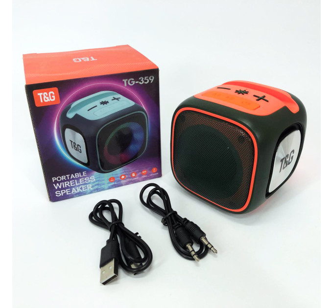 Портативна Bluetooth колонка TG359 7W з підсвічуванням RGB, акумуляторна колонка для музики. Колір: зелений