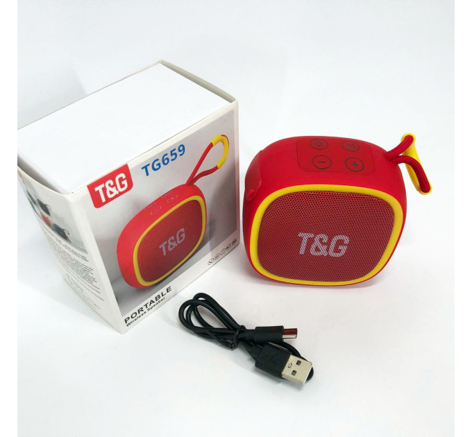 Портативная Bluetooth-колонка TG659 с ремешком, Громкая блютуз колонка для вечеринки. Цвет: красный