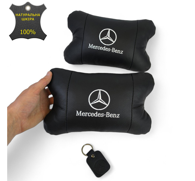 Мерседес 2шт, натуральная кожа, подушки на подголовник для авто с логотипом Mercedes-Benz