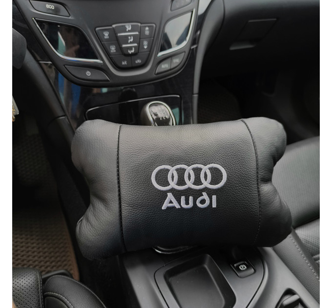 Набір автодушки 2шт на підголовник Audi / Ауді з натуральної шкіри чорна / Підголовник в машину