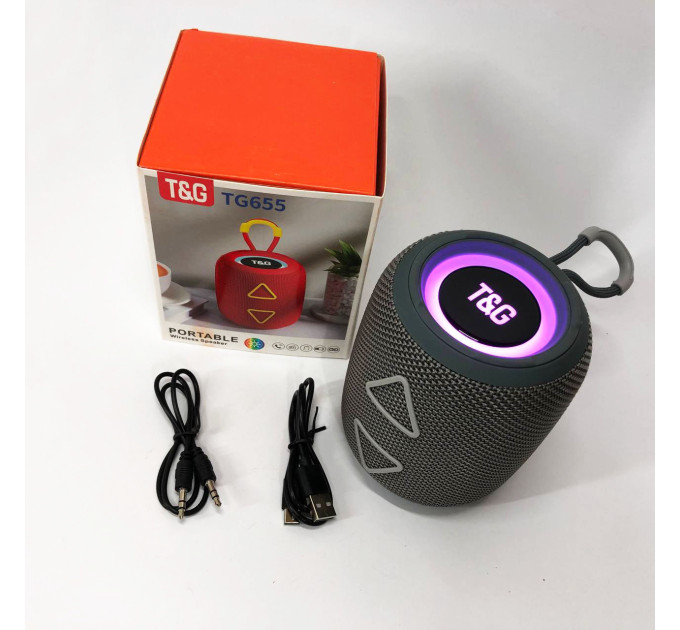 Портативна колонка TG655 5W з RGB підсвічуванням та ремінцем, Гучна блютуз колонка. Колір: сірий