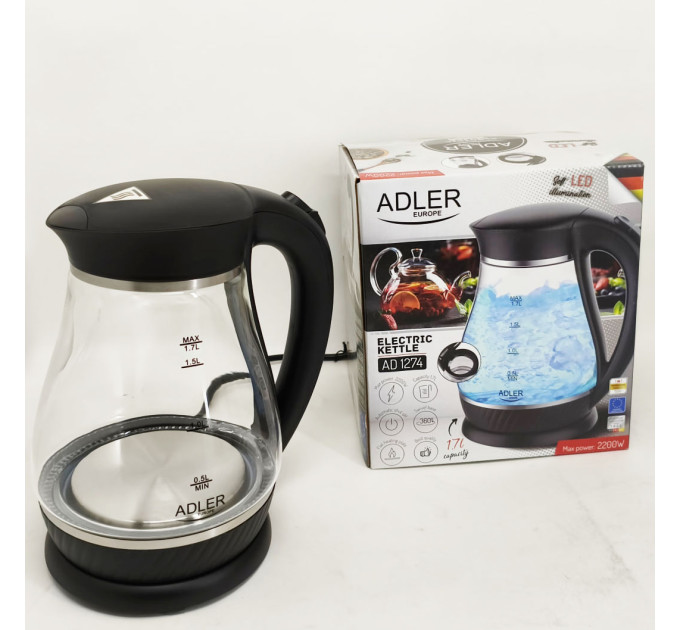 Чайник электрический Adler AD 1274 1,7л 2200Вт пластиковый с автоматическим отключением Black