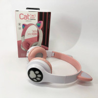 Беспроводные наушники с кошачьими ушками и RGB подсветкой Cat VZV 23M. Цвет: розовый
