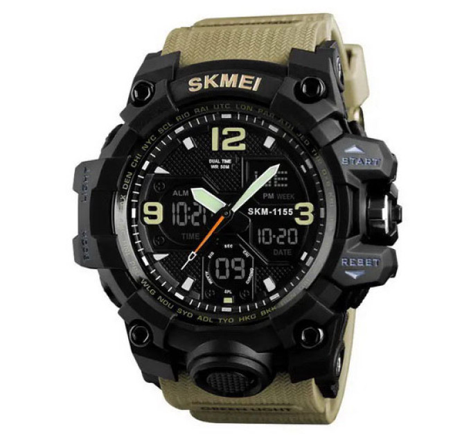 Годинник наручний чоловічий SKMEI 1155BKH KHAKI, водостійкий тактичний годинник, армійський годинник. Колір: хакі