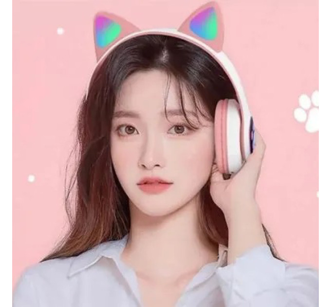 Бездротові навушники з котячими вушками та RGB підсвічуванням Cat VZV 23M. Колір: рожевий