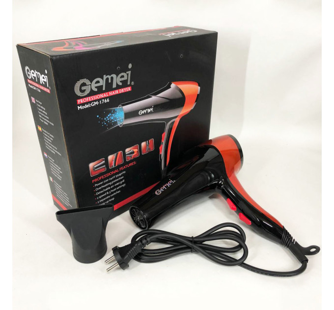 Фен GEMEI GM-1766 2600Вт, фен для голови, жіночий фен для волосся, фен сушка Orange