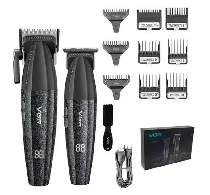 Профессиональный набор для стрижки волос VGR V-640 аккумуляторный Barber Combo PREMIUM. Цвет: черный