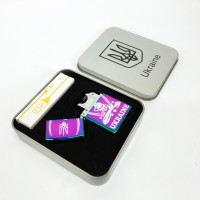 Дуговая электроимпульсная USB зажигалка Украина (металлическая коробка) HL-449. Цвет: хамелеон