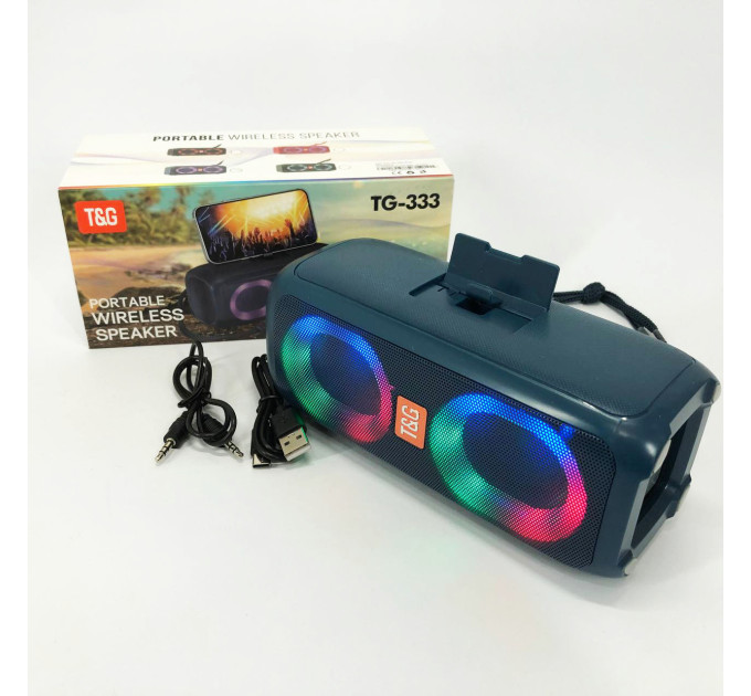 Портативна колонка TG333 2x5W з RGB підсвічуванням, гучна блютуз колонка. Колір: синій