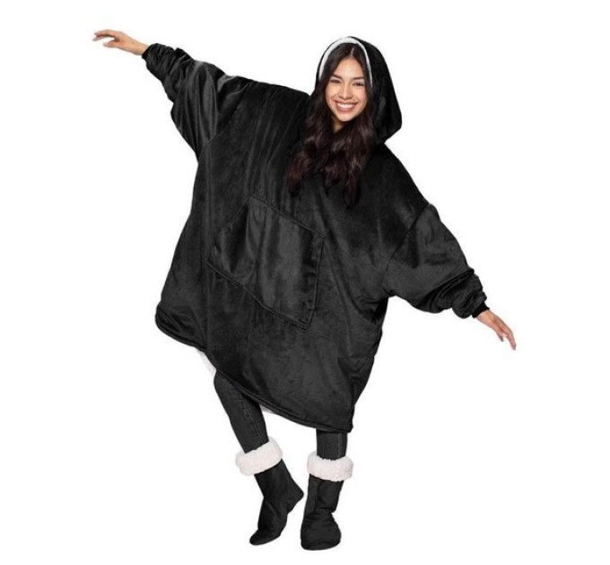 Толстовка плед з капюшоном і рукавами Huggle Hoodie оверсайз Black