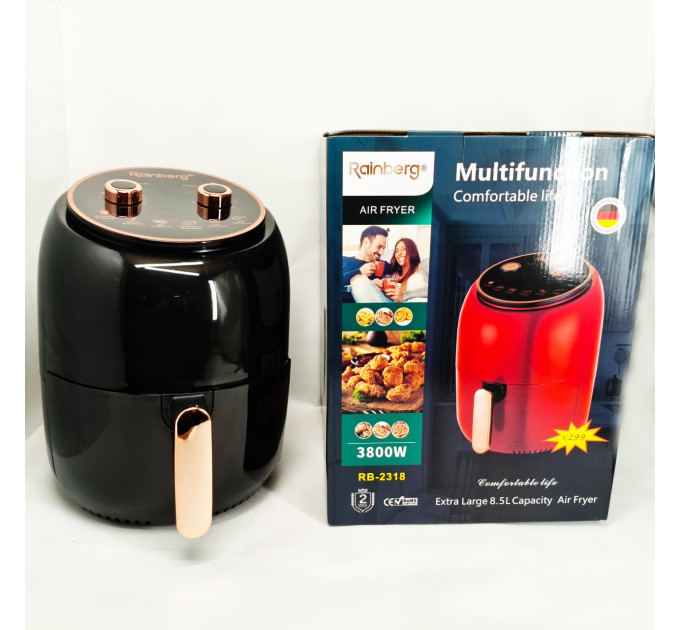 Электро Фритюрница безмасляная Rainberg RB-2318 3800Вт с съёмной корзиной 8.5л до 30 мин Black