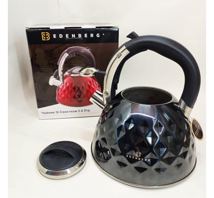 Чайник из нержавеющей стали Edenberg EB-8833 со свистком с индукционным дном 3л Black