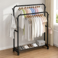 Подвійна стійка вішалка для одягу Double floor Hanger з полицею для взуття 143х110х42 Black