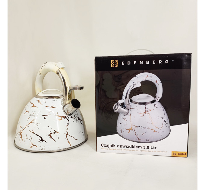 Емальований чайник Edenberg EB-12610 зі свистком та антипригарним покриттям 3л White